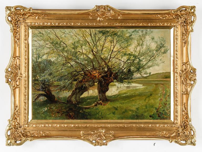 OKÄND KONSTNÄR, olja på duk, England, 1800-tal, signerad Alfred Hinley.
