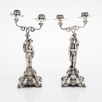 Roland Mellin, a pair of silver chinoiserie candelabra, Helsinki 1857.