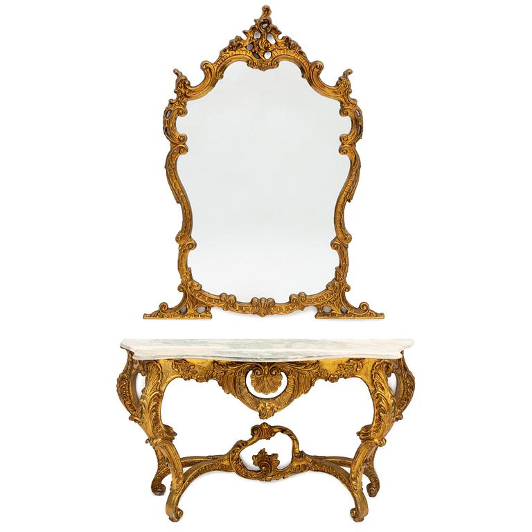 Spegel med konsolbord, barockstil, sent 1900-tal.
