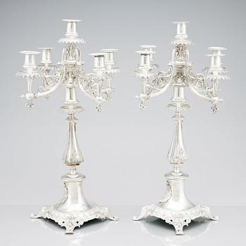 A pair of 19th Century silver candelabra. No makers mark. Northern Europe, Swedish hallmark.