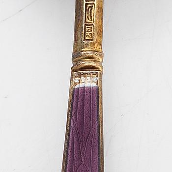 Tillander, sixteen enamelled and gilded silver coffee spoons, Helsinki 1952-65. Twelve in original box.