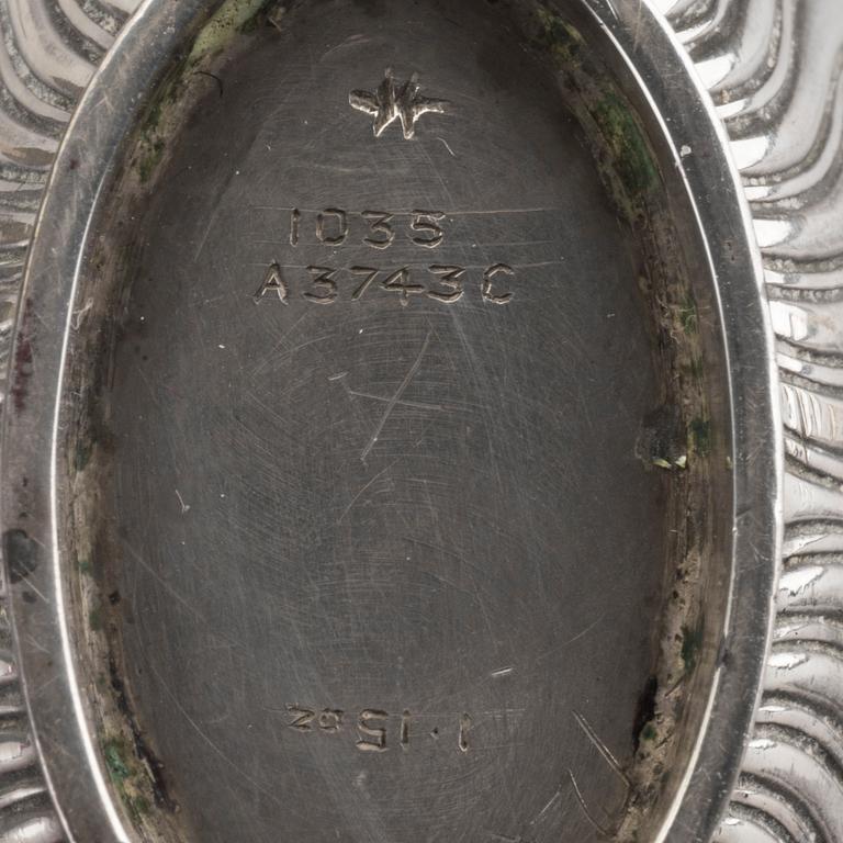 An English set of four silver salters with spoons mark of James Dixon & sons Sheffield 1895, weight 166 gr.