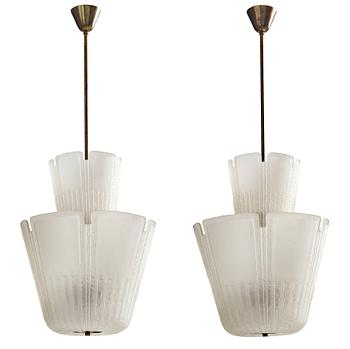 234. Böhlmarks, a pair of Swedish Modern blasted glass ceiling lights, circa 1938.