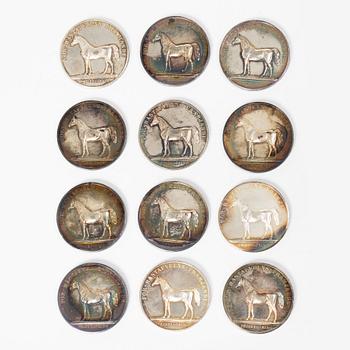 Twelve silver medals, Kungliga Myntverket, Sweden, early 20th century.