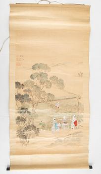 A Japanese kakiemono, ink and colour on paper, 20th Century.