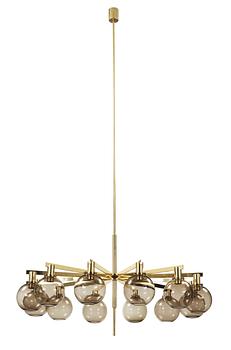 A Hans Agne Jakobsson brass twelve-light ceiling lamp, Markaryd, Sweden 1960's-70's, model T548/12.