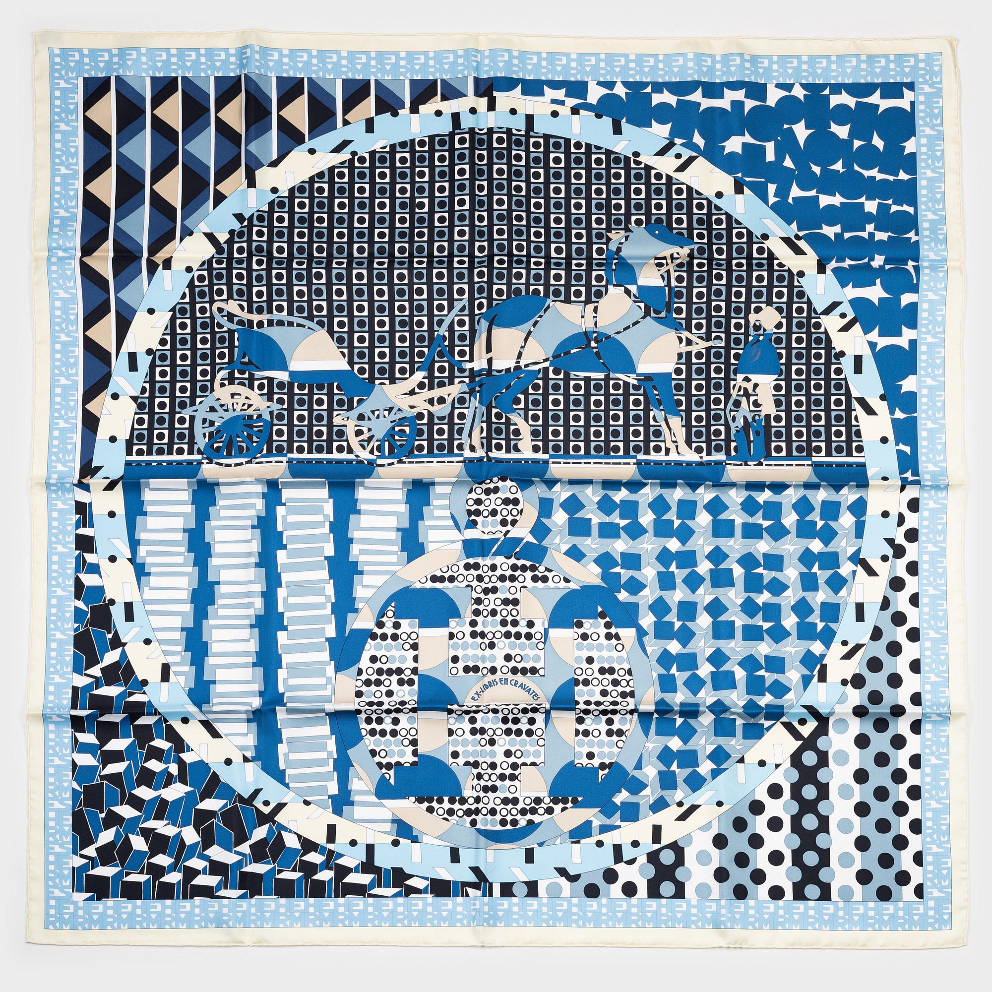 Hermès, an 'Ex-Libris en Cravates' twill silk scarf.