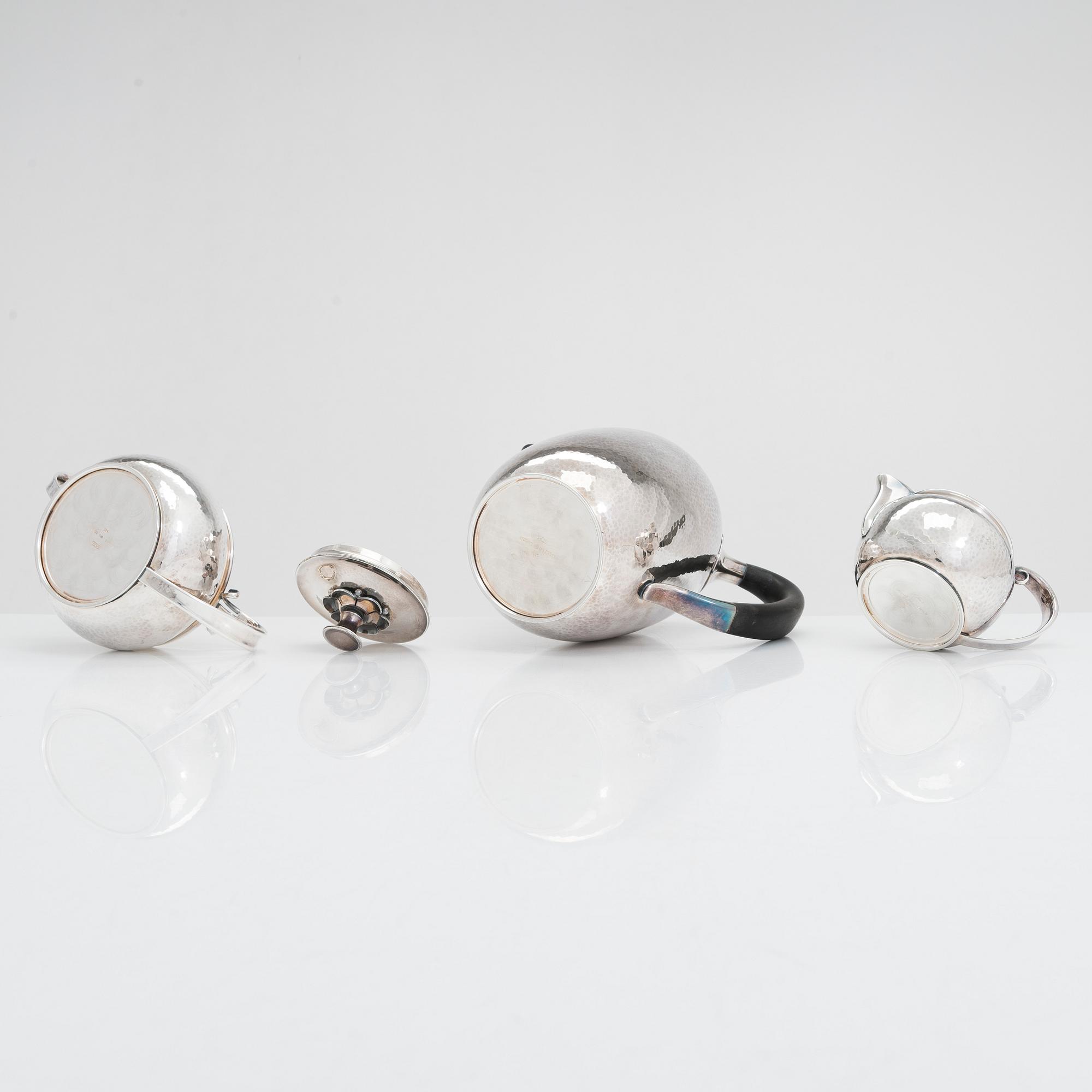 A Cohr three-piece sterling coffee set, Denmark, mid-20th century.
