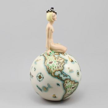 A Mario Sturani (decoration) & Helen König Scavini (form) 'Sul Mondo' glazed earthenware figure, Lenci, Italy 1930's.