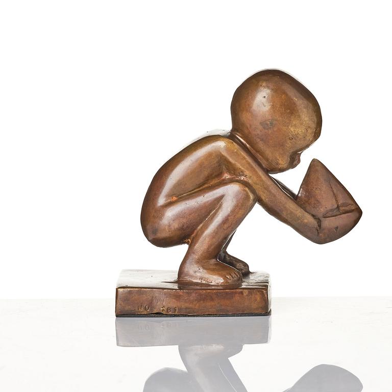 Lisa Larson, sculpture, bronze, "Storseglar'n", Scandia Present, ca. 1978, ed. 181/999, with original box and folder.