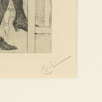 Carl Larsson, etsning, 1916, signerad med blyerts.