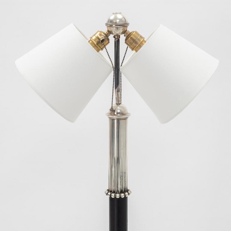 Elis Bergh, a Swedish Grace silver plated floor lamp, C.G Hallberg, Stockholm 1920s-1930s.