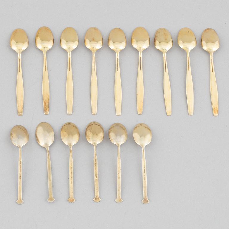 24 silver gilt and enamel coffee spoons, Norway, mid-20th century.