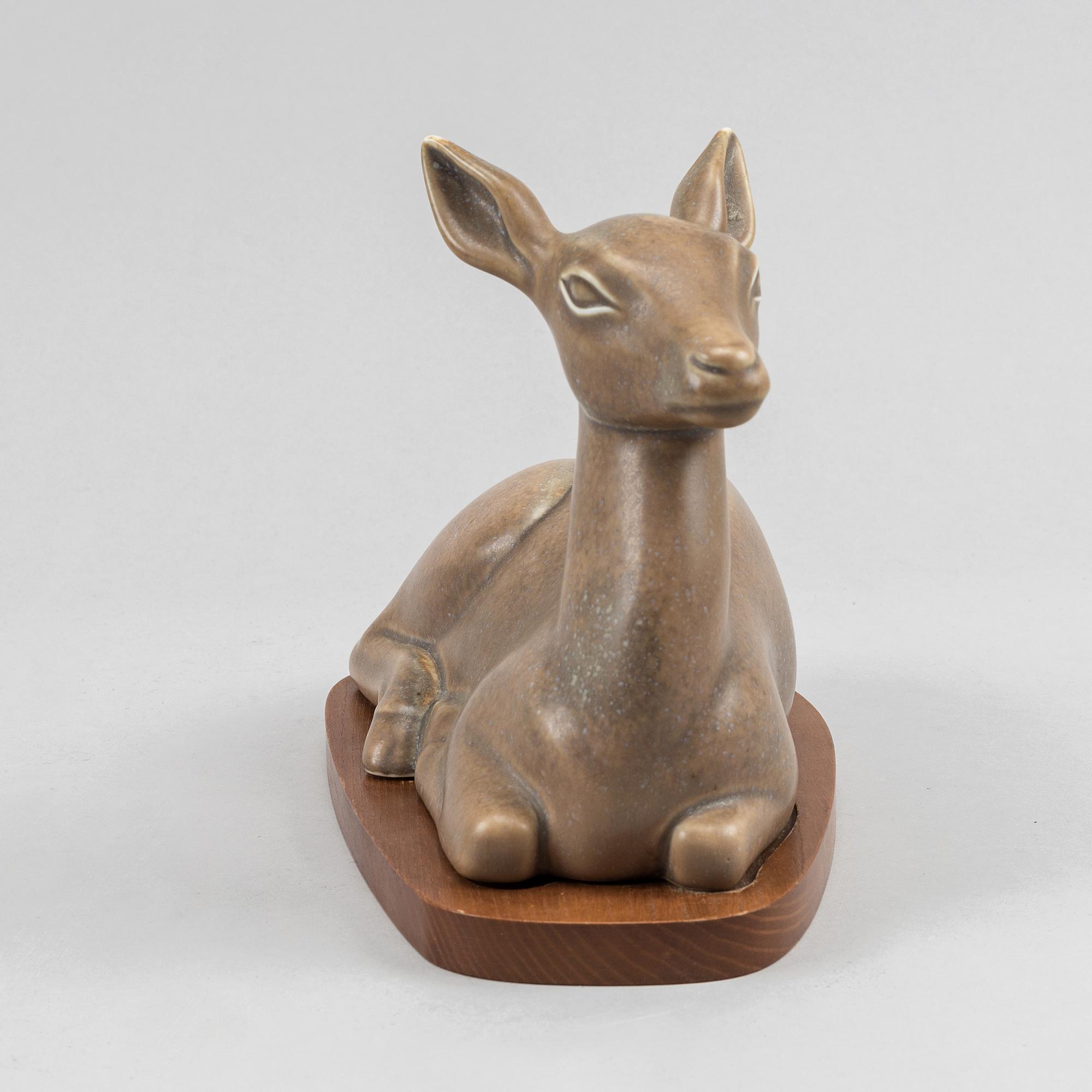 Gunnar Nylund, a unique deer stoneware sculpture, Rörstrand.