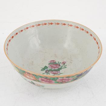 A Chinese bowl, two plates and three dishes, 18th century and later.