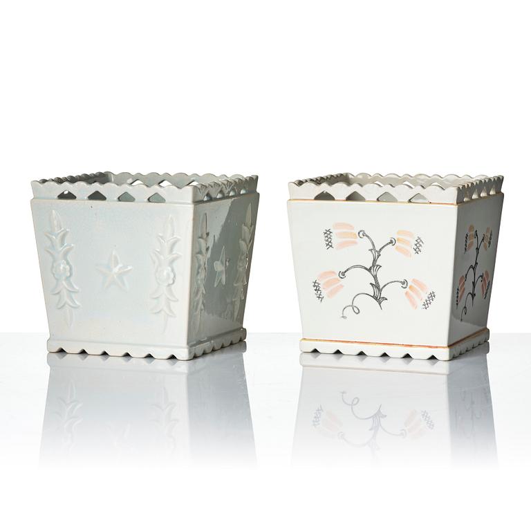 Wilhelm Kåge, two creamware flower pots, Gustavsberg 1920s.