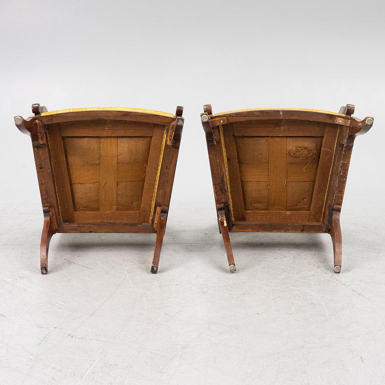 A pair of Russian/Baltic Empire mahogany armchairs, 1830's/40's.