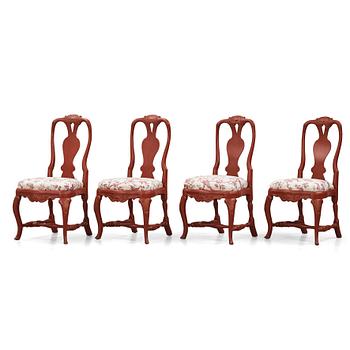 79. A set of four Swedish Rococo chairs, mid 18th century.