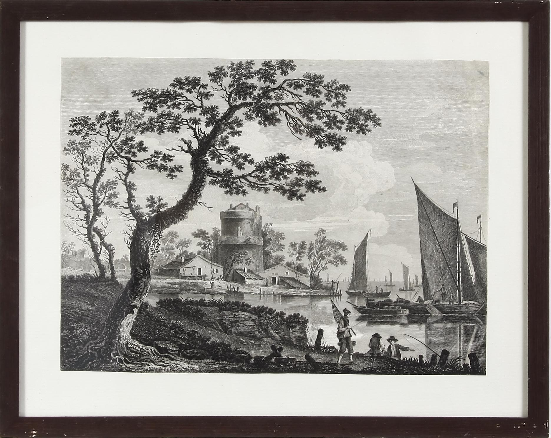 GRAVYRER, 4 st, bla efter J.F. Martin, 1800-1900-tal.