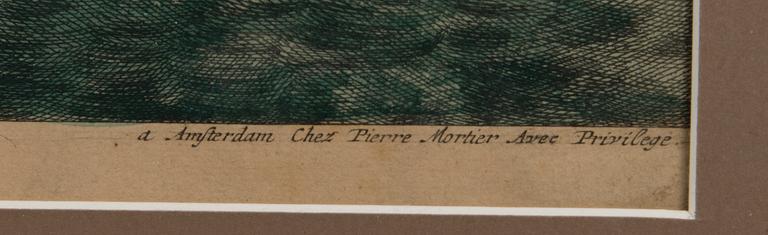 PIETER MORTIER, hand-coloured copper engraving, late 17th century.