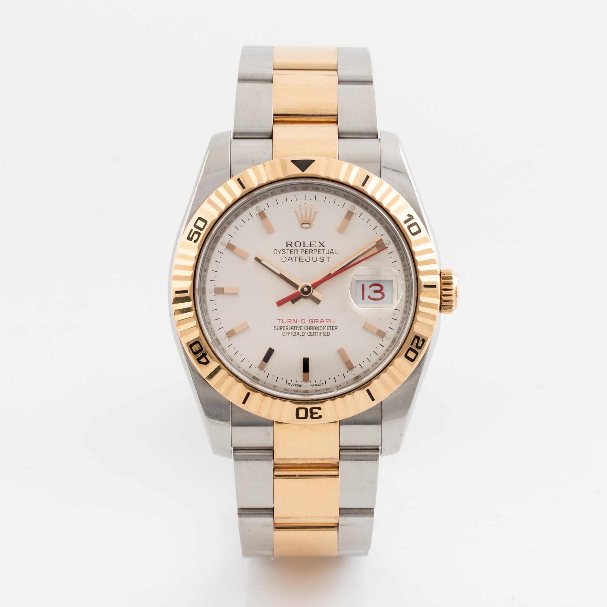 Rolex, Oyster Perpetual, Datejust, Turn-O-Graph, Chronometer, armbandsur, 36 mm.