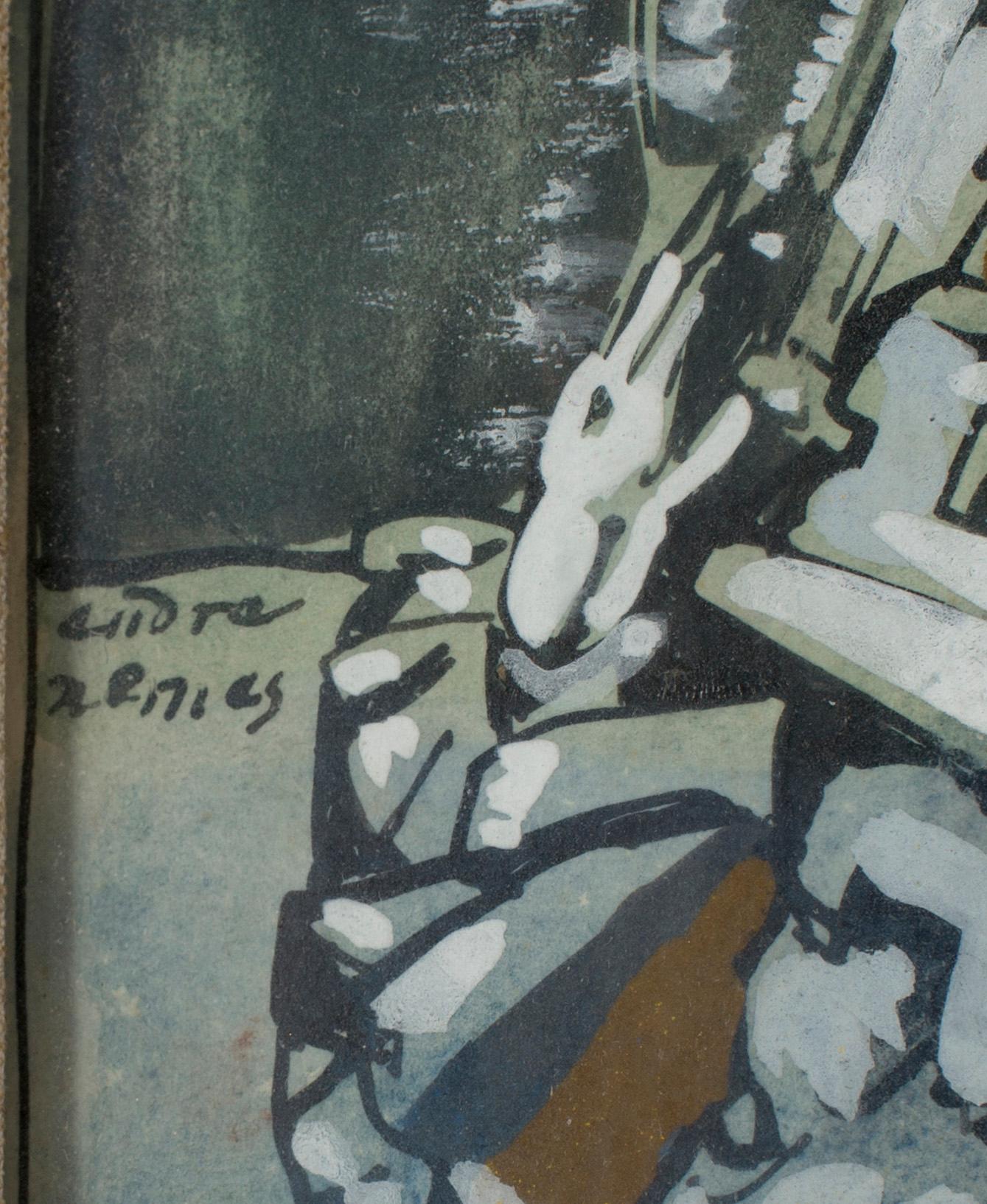 ENDRE NEMES, blandteknik på papper, signerad.