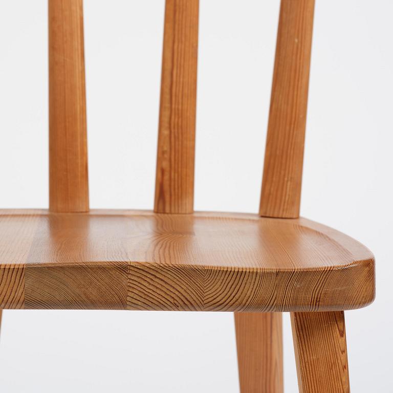 Axel Einar Hjorth, a set of six stained pine "Utö" chairs, Nordiska Kompaniet, Sweden, 1930s.