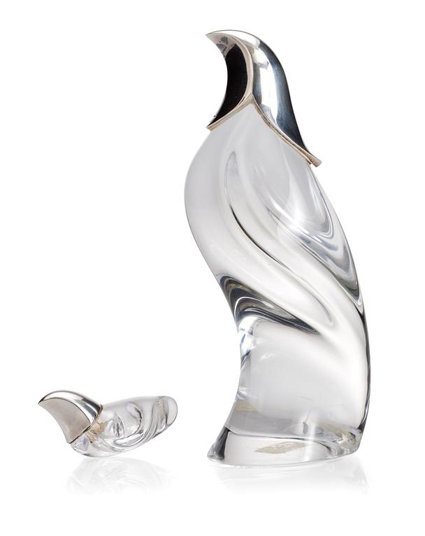 A Georg Jensen glass and sterling bird and flacon, design by Allan Scharff, Denmark.