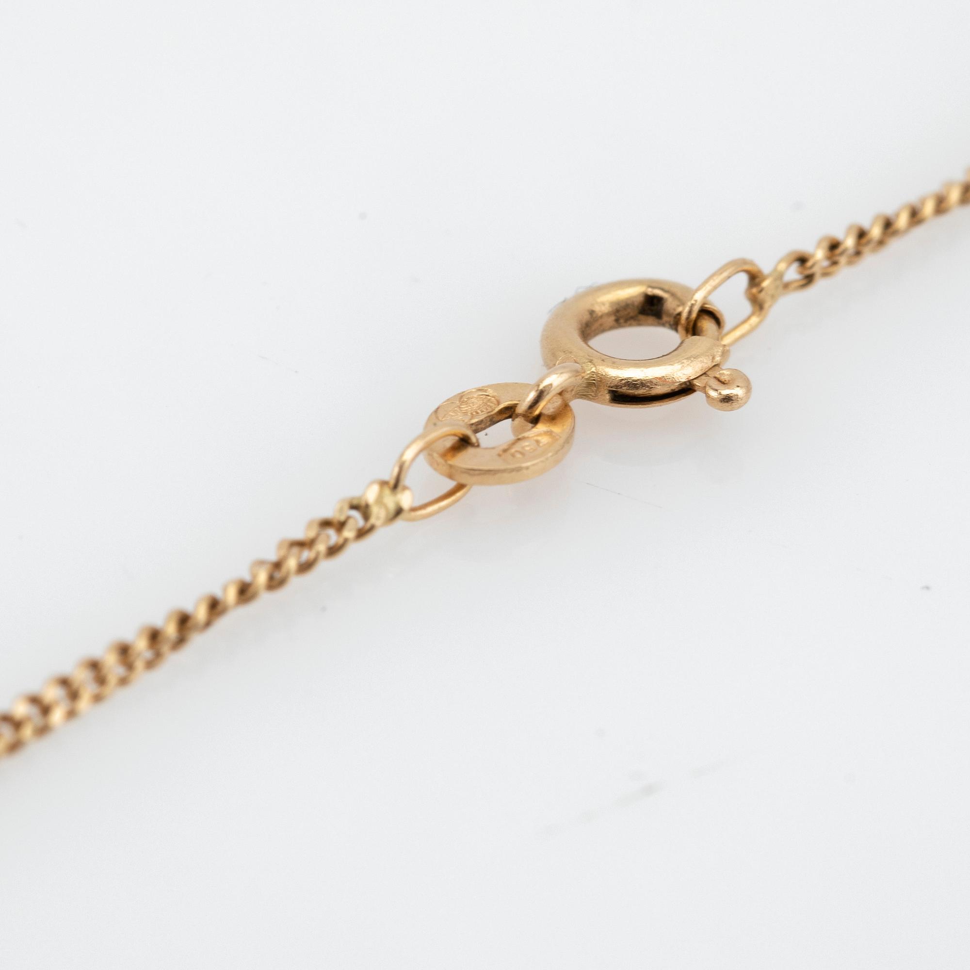 Necklace, 18K gold chain and pendant with brilliant-cut diamonds and synthetic sapphire.