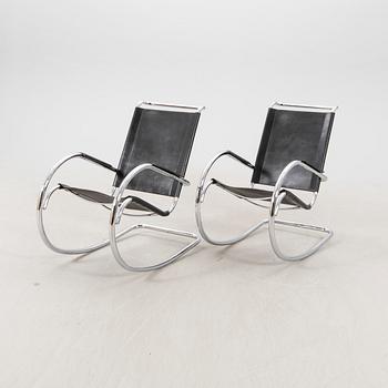 A pair of Fasem leather and chrome rocking chairs Italy later part of the 20th century.