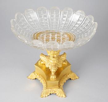 BORDSUPPSATS, glas samt mässing, senempir, 1800-talets första hälft/mitt.