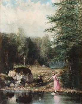 508. Emil Åberg, Landscape with angling couple.