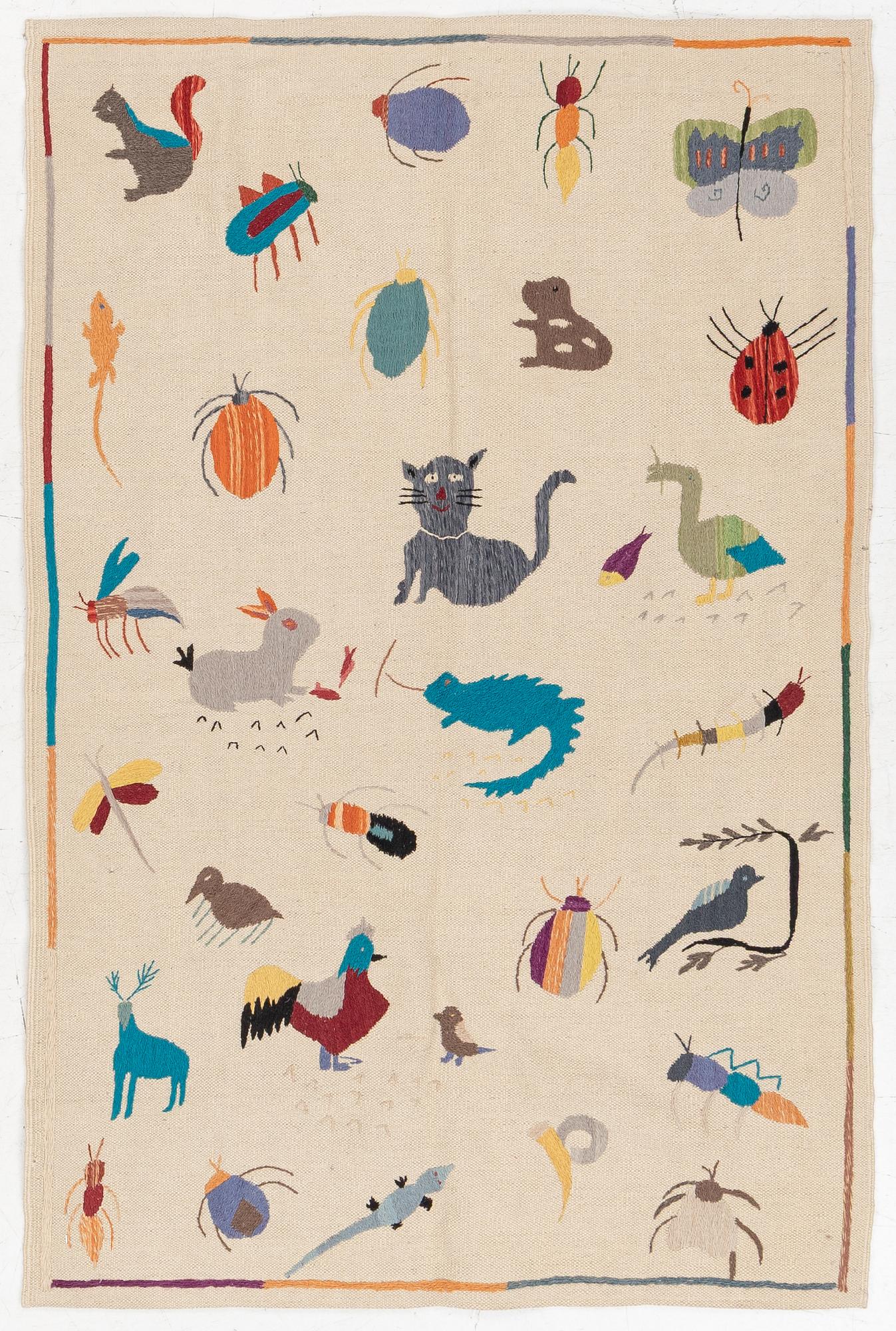 Matta, broderad slätväv, ca 180 x 120 cm.