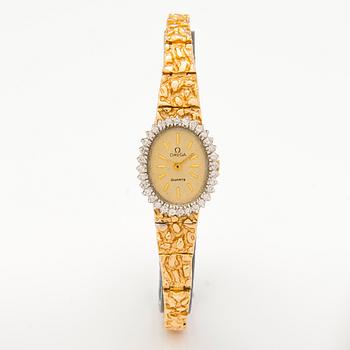 OMEGA, armbandsur, quartz, 14K guld, diamanter ca 0.38 ct tot. 18 mm.