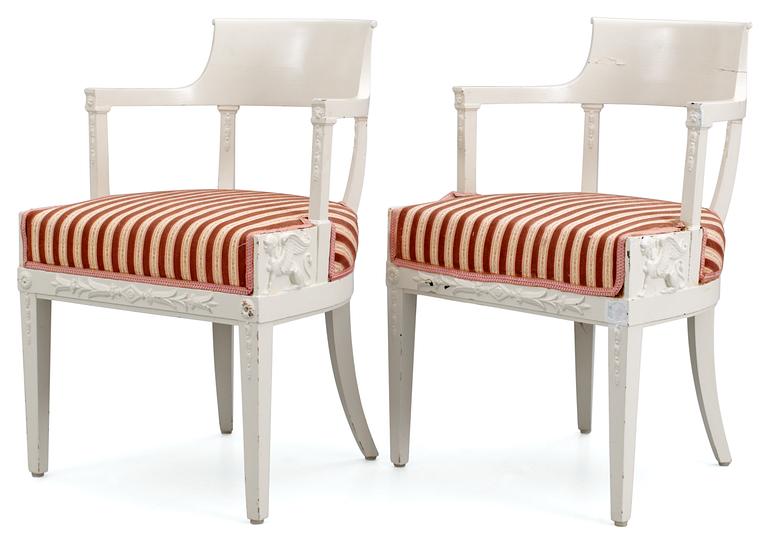 A pair of late Gustavian 19th century armchairs.