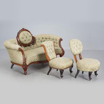 SOFFGRUPP, 3 delar, nyrokoko, 1800-talets andra hälft.