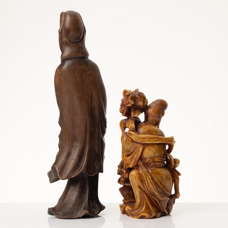 Skulpturer, två stycken, bambu och sten. Sen Qingdynasti.