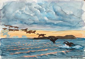 494. Axel Sjöberg, "Ejdersträck" (Common Eiders at Dusk).