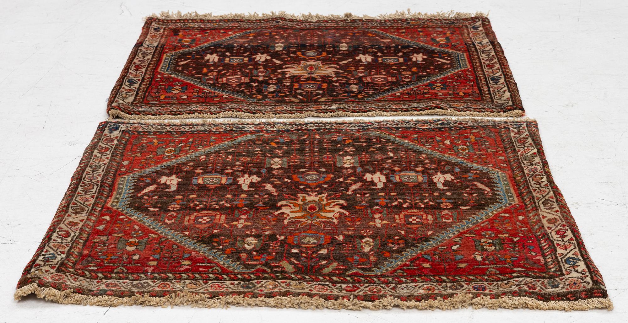 Mattor/framsidor till sadelväskor, ett par, Afshar, ca 52 x 75 cm vardera.