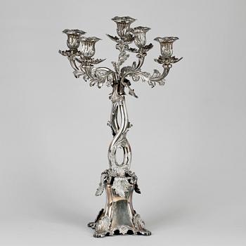 KANDELABER, nysilver, nyrokoko, AG Dufva Stockholm, 1800-talets slut.
