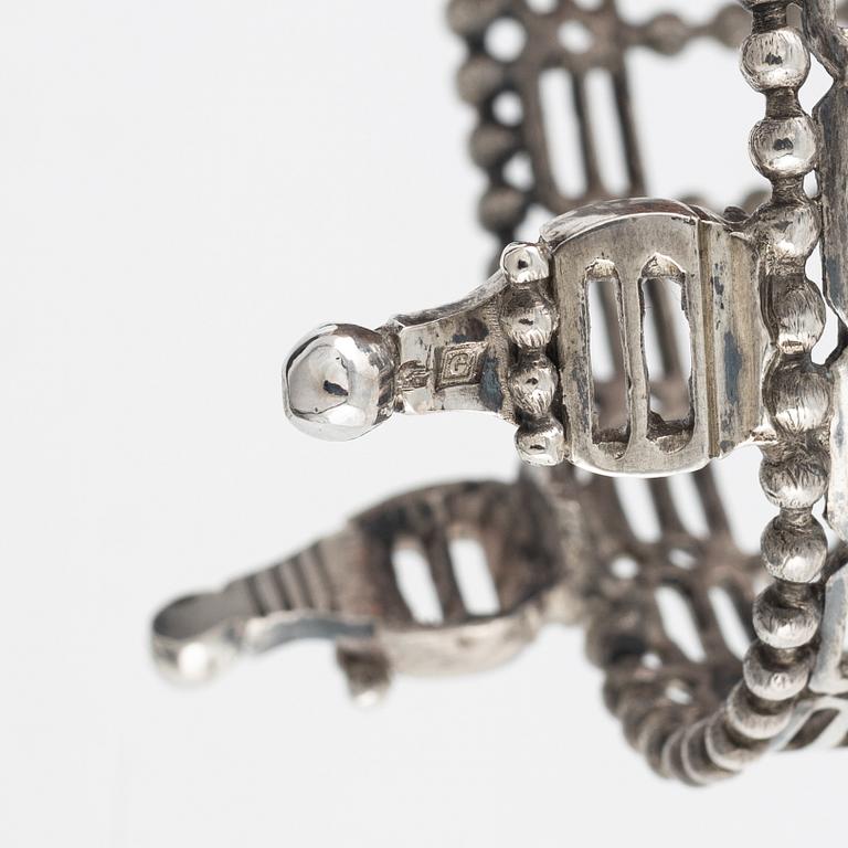 A Pair of Silver Salt Cellars, 18th century, likely Brussels, later tax stamps Linz, Austria 1806-7.