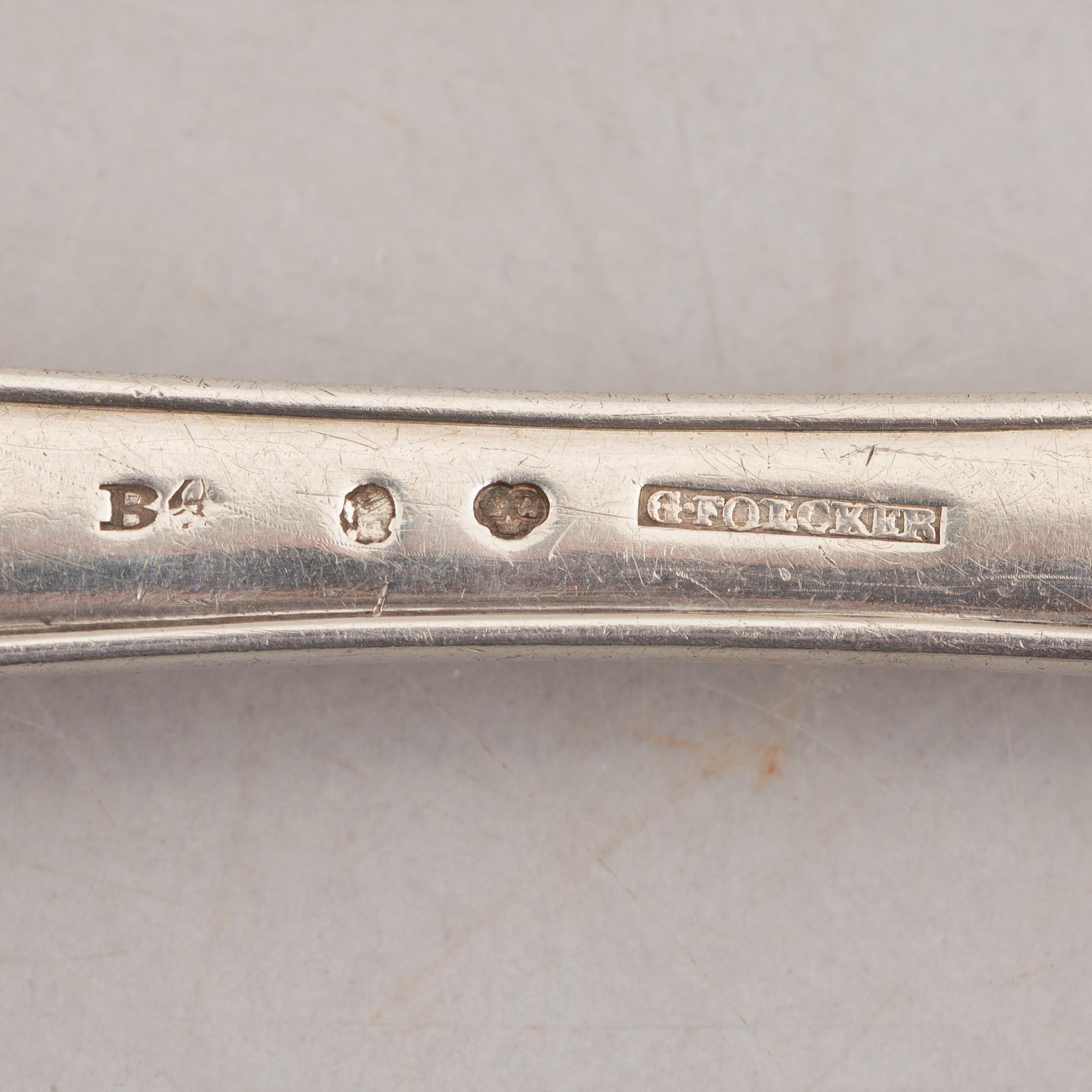 Nine Swedish Silver Table Spoons and a Sauce Ladle, 19th Century.
