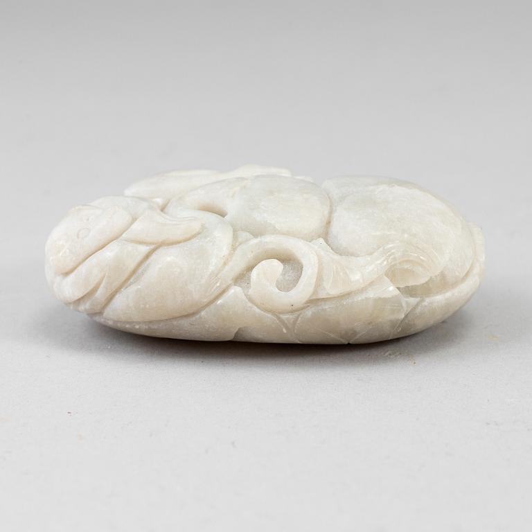 A Chinese carved sculpture of a monkey , louts and calebass fruit. 20th Century.