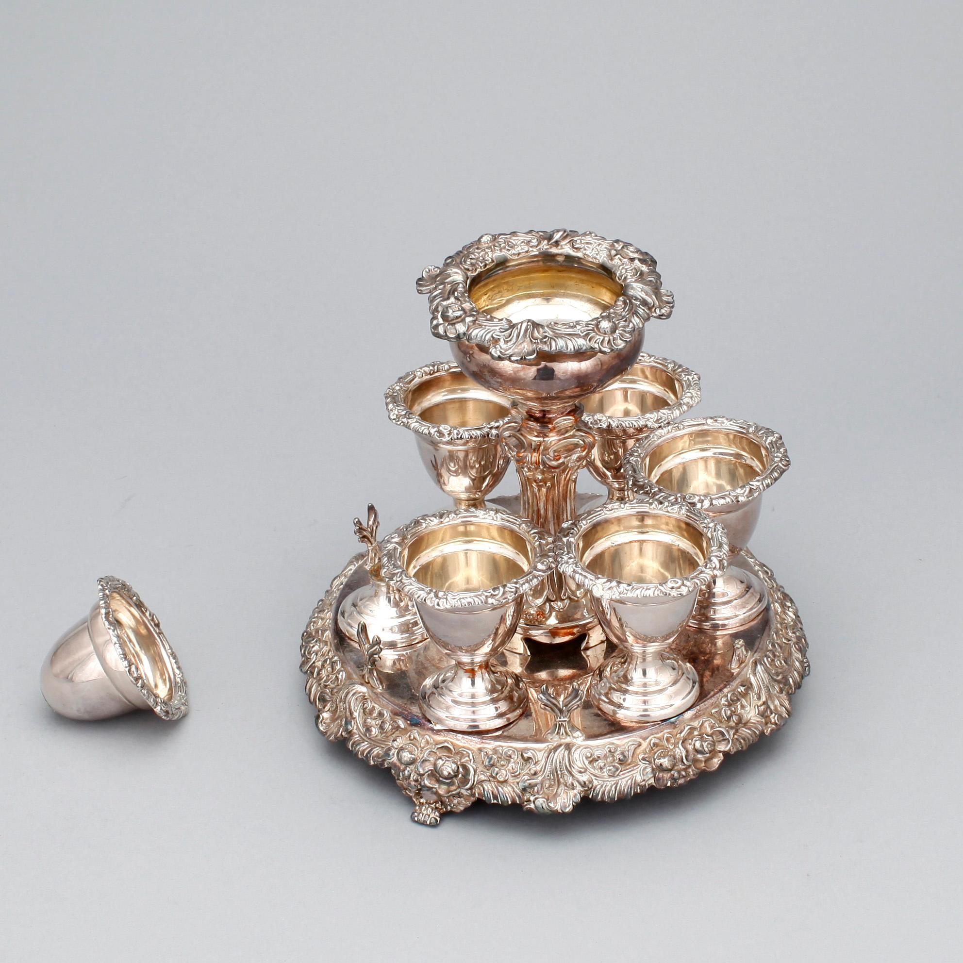 ÄGGKOPPSSTÄLL, pläter, nyrokoko, sent 1800-tal.