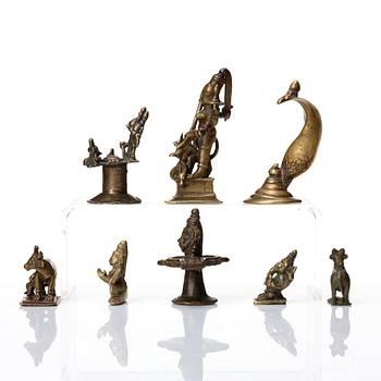 A group of eight brass miniatures, India, 19th/20th Century.