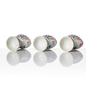 A set of six famille rose egg cups, Qing dynasty, 18th century.