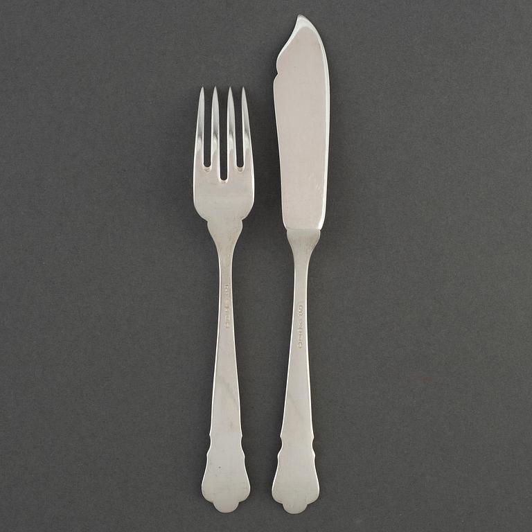 12 psc silver cutlery, 'Chippendale', GAB Stockholm 1937.