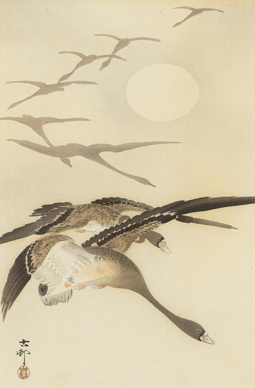 Ohara Koson, a woodlbock print in colours, 20th century.