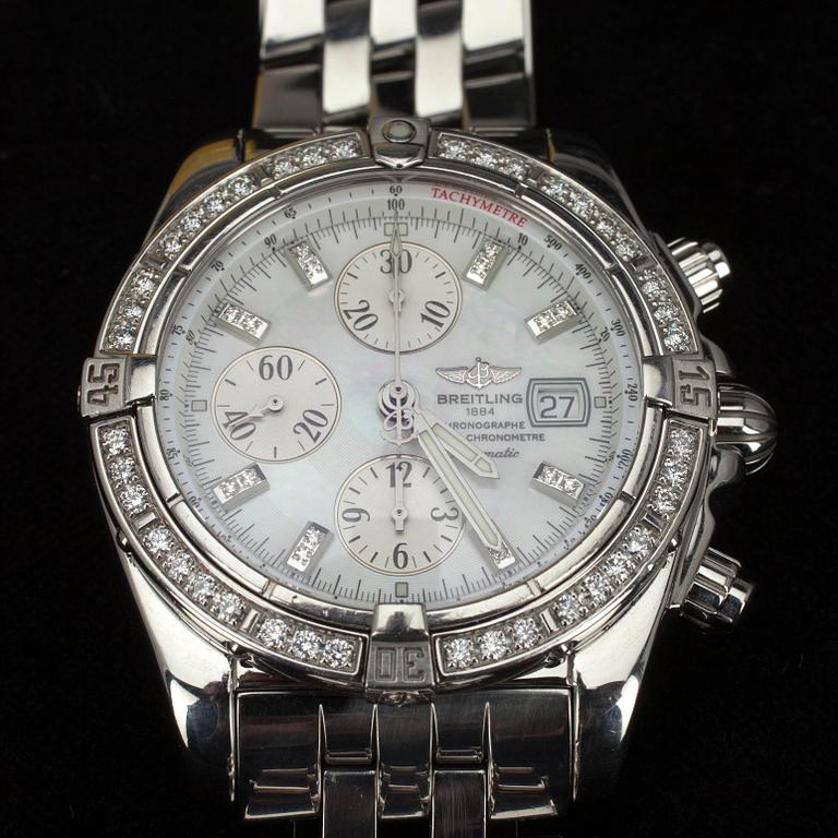 HERRARMBANDSUR BREITLING, Chronomate Evolution Acier, stål + diamanter 1.14 ct TW/vvs. Ref. A1335653. 2000-tal.