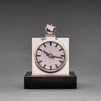 Atelier Borgila, a sterling table clock with enamelled details, Stockholm 1931.